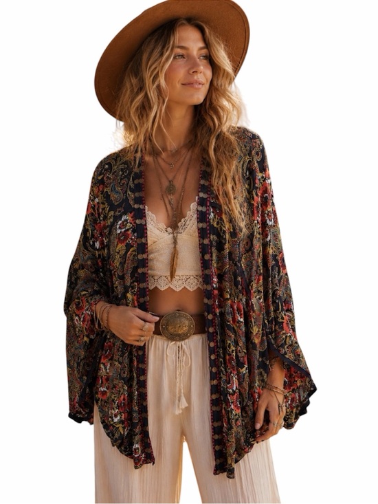 Curations Sweaters - Curations Bohemian Floral Paisley Open-Front Kimono Jacket